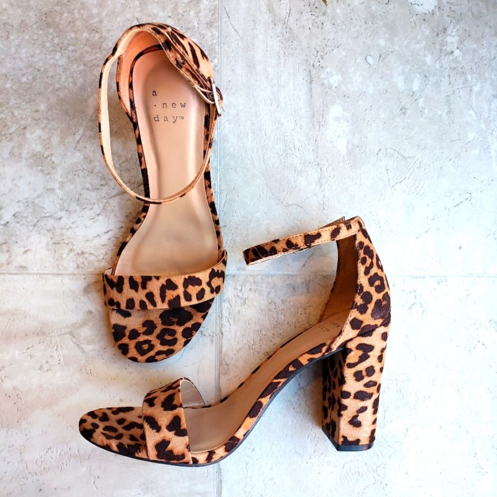 Strappy leopard print heels